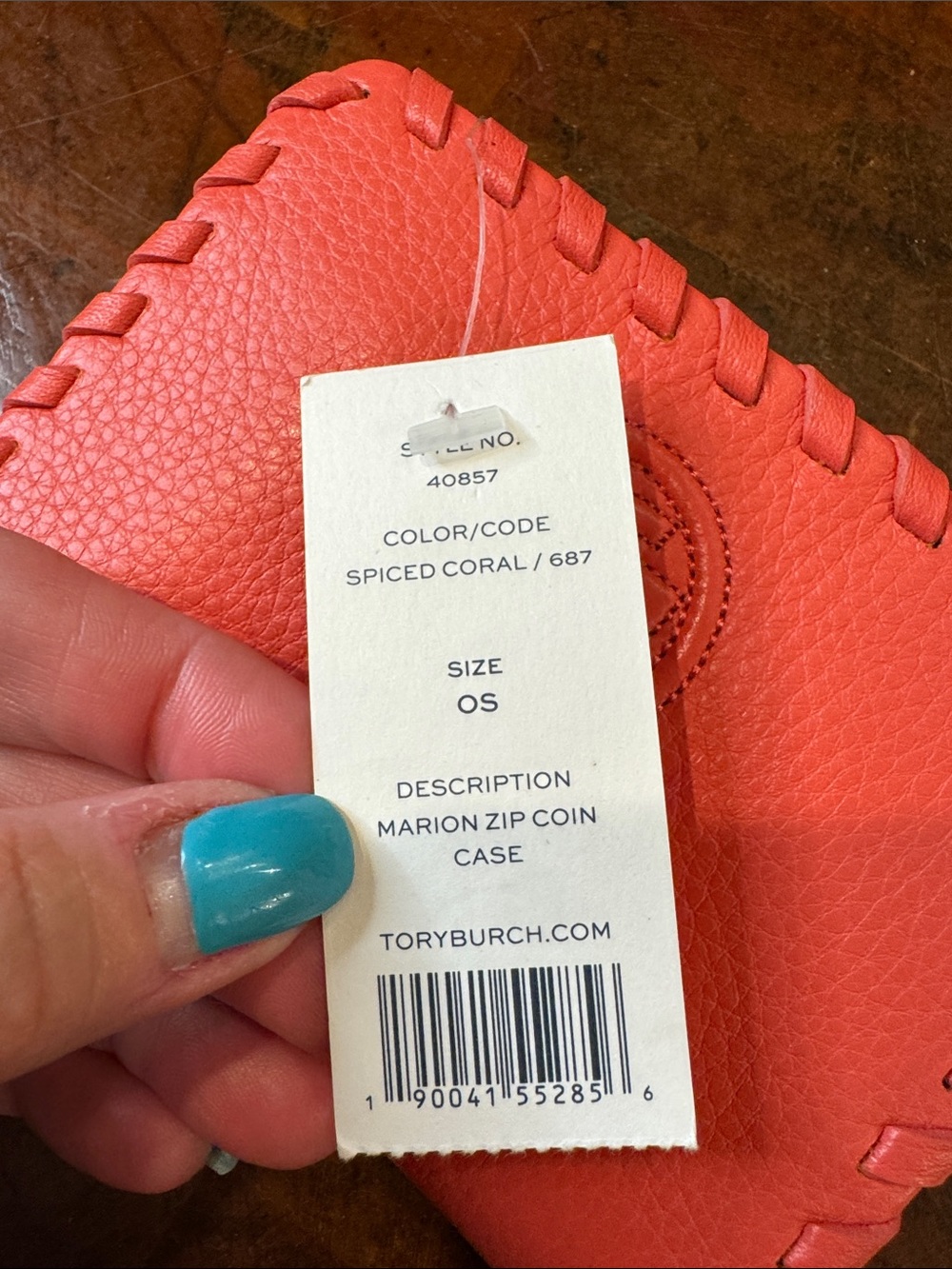Tory Burch Coral Pebbled Leather Whipstitch Wallet - Picture 7 of 8